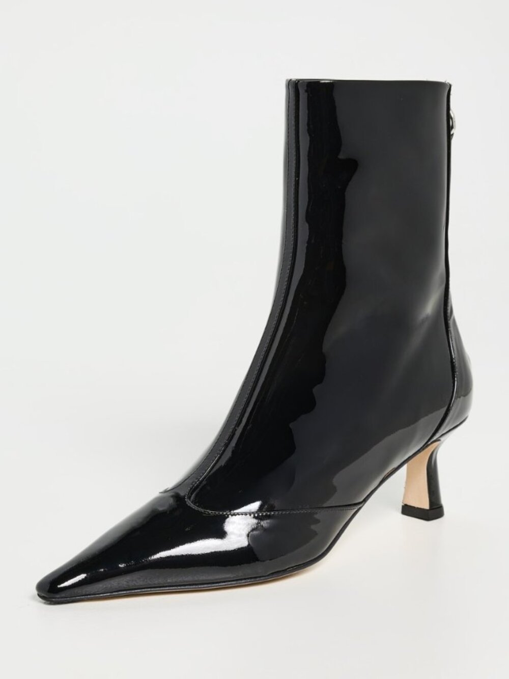 $750 AEYDE Sila Patent Calf Leather Booties BLACK POINTY KITTEN HEEL 38 (DD18)